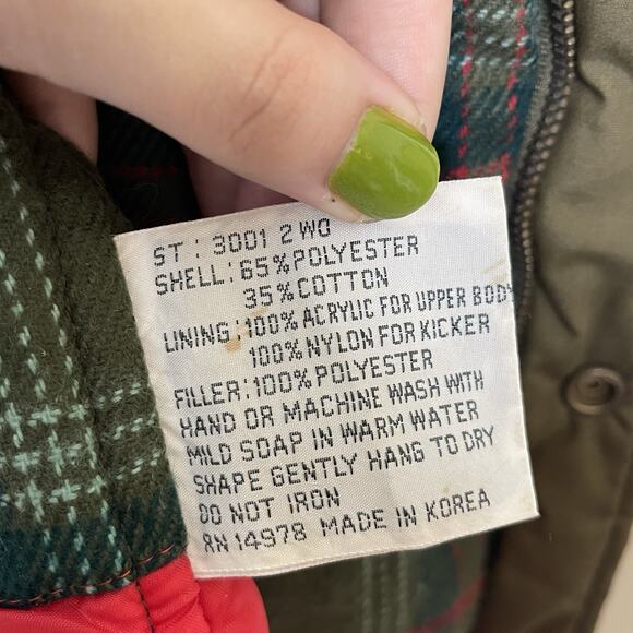 Vtg Windbreaker Army Green Flannel Lined Hunting Field Vest Packable Hood 80s L - Picture 8 of 10